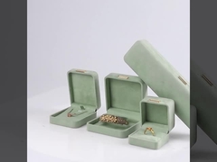 Octagonal light green Velvet Jewelry Box customizable flip Jewellery Box With Golden patch
